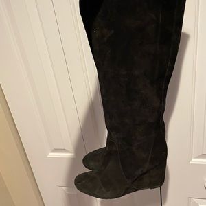 Black Suede Wedge Slouchy Boots